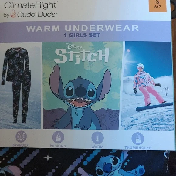 Climateright By Cuddl Duds Lilo & Stitch Girls Thermal Set Insulating Un… - Picture 3 of 3